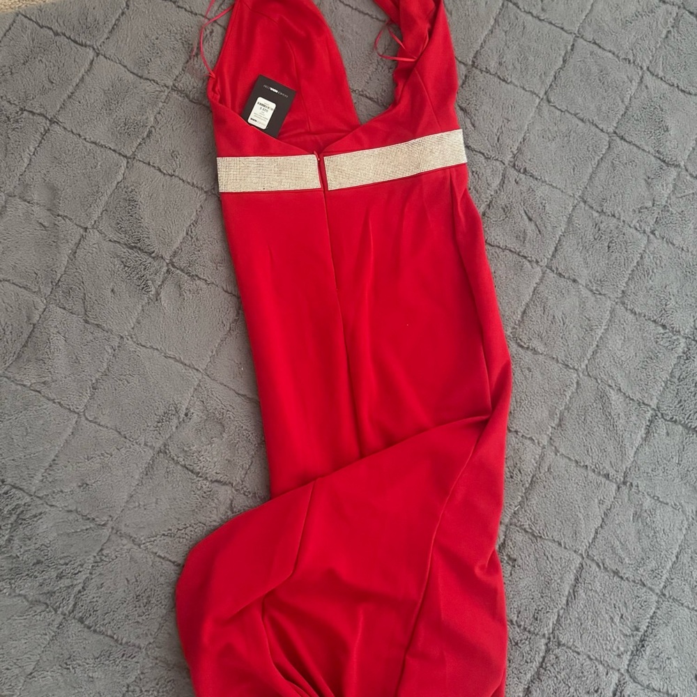 Fashion Nova Red Maxi Dress with Silver Accents